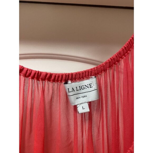 La Ligne Isabelle Dress Womens Large Pink Sheer Maxi Puff Sleeve Boho Flowy Summ - Picture 4 of 4